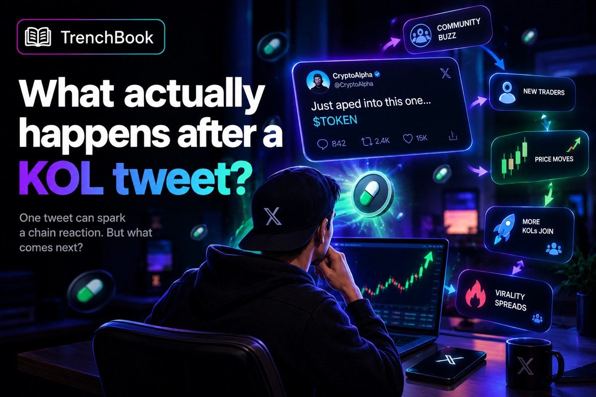 What happens after a crypto KOL tweet — the initial price bump and the reversal that follows in the days after.